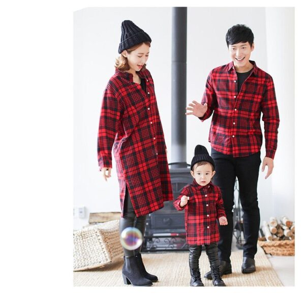 Red Plaid Parent-Child Shirt – Stylish Mother and Child Outfit - Image 4