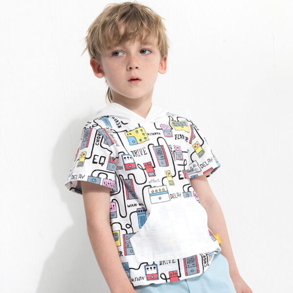 Cartoon print boy's hooded short sleeve t-shirt - Image 4