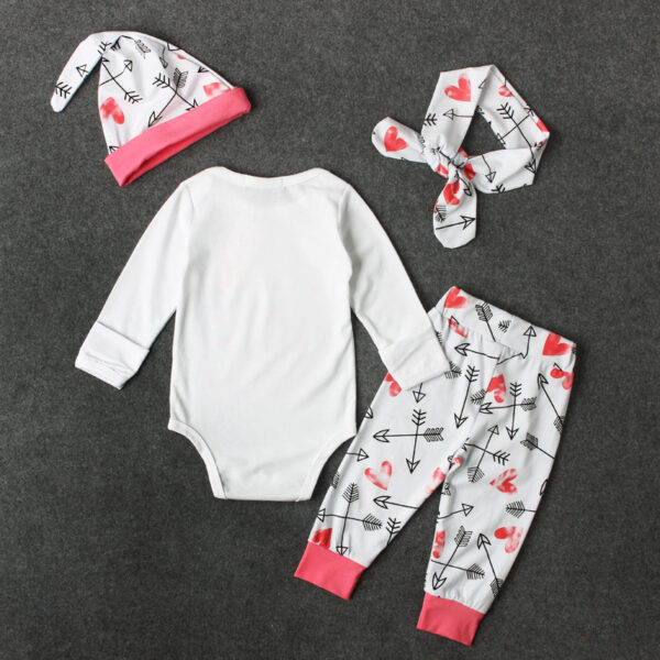 Girls Pink Letters Long-sleeved One-piece Romper Four-piece Children's Clothing - Image 4