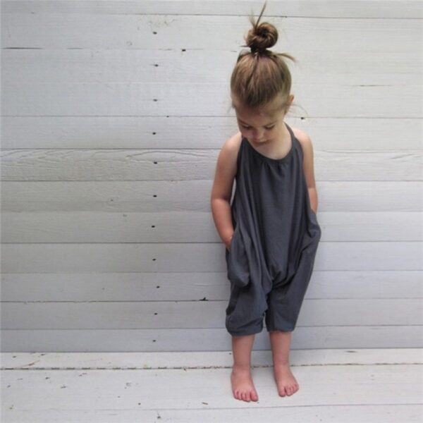 Girls' Summer Solid Jumpsuit – Soft and Stylish Baby Overalls