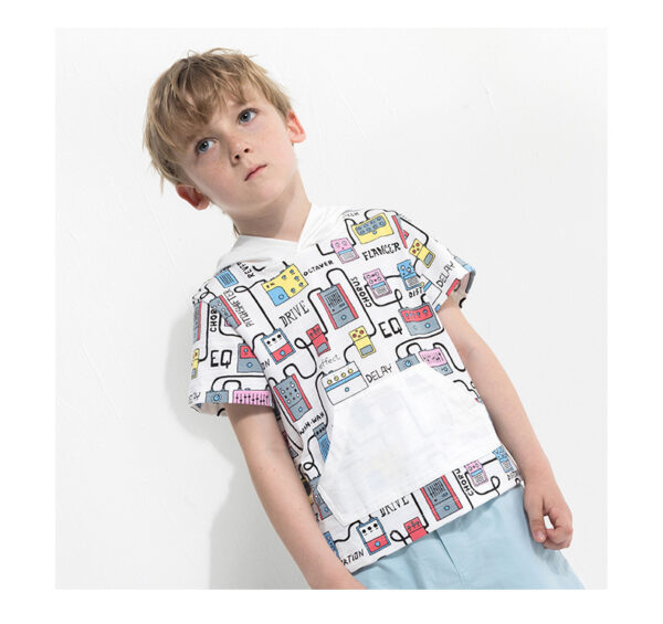 Cartoon print boy's hooded short sleeve t-shirt - Image 7