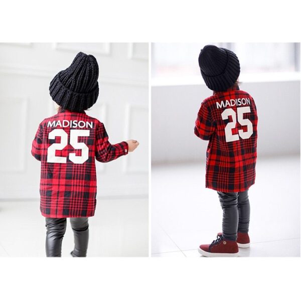 Red Plaid Parent-Child Shirt – Stylish Mother and Child Outfit - Image 3