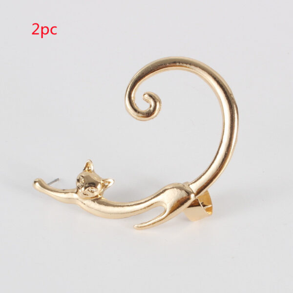 Single Piece Punk Style Cat Post Earring with Ear Cuff Rock Animal Black Stud Earring - Image 3