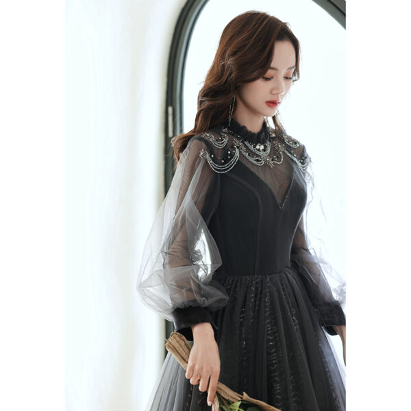 Black Evening Dress Women Light Luxury Annual Long Sleeves - Image 2