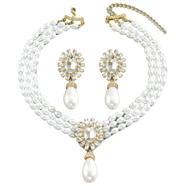 Geometric Women's Pearl Necklace and Earring Set - Image 6