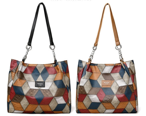 Fashion Retro Geometric Color-Blocking Shoulder Bag – Large Capacity Women’s Handbag - Image 9