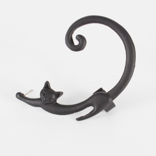 Single Piece Punk Style Cat Post Earring with Ear Cuff Rock Animal Black Stud Earring - Image 6