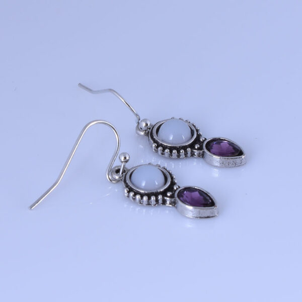 "Elegant Vintage Moonstone Earrings – Thai Silver with Amethyst Water Drop Design" - Image 3