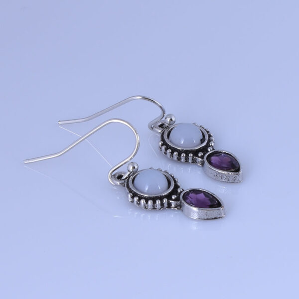 "Elegant Vintage Moonstone Earrings – Thai Silver with Amethyst Water Drop Design" - Image 2