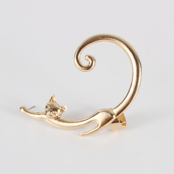 Single Piece Punk Style Cat Post Earring with Ear Cuff Rock Animal Black Stud Earring - Image 5