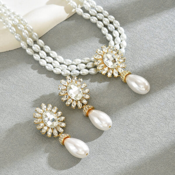 Geometric Women's Pearl Necklace and Earring Set - Image 4