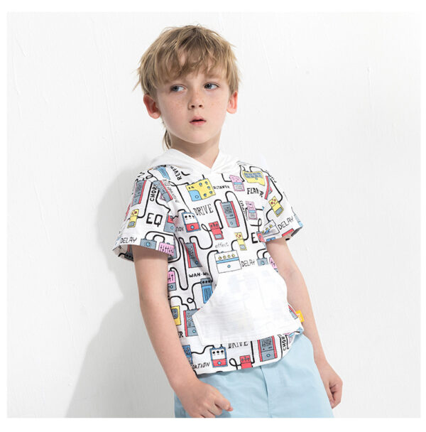 Cartoon print boy's hooded short sleeve t-shirt - Image 5