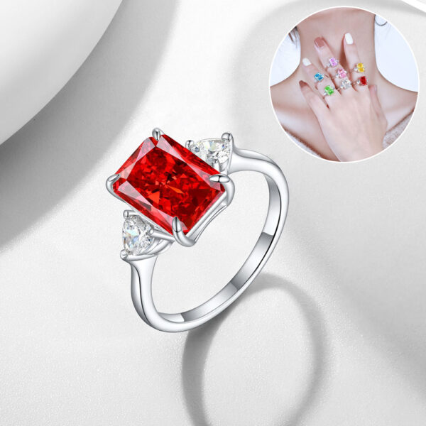 Colorful Rectangular Rhinestone Ring Ins Fashion Love Rings For Women Luxury Jewelry - Image 4