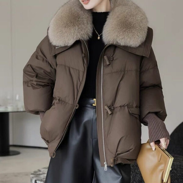 Women's Short Down Cotton Jacket – Thickened Winter Coat with Fur Collar - Image 4