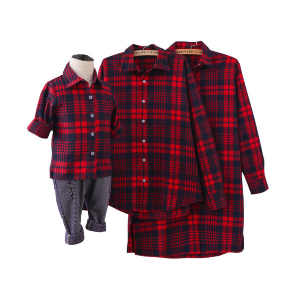 Red Plaid Parent-Child Shirt – Stylish Mother and Child Outfit - Image 5