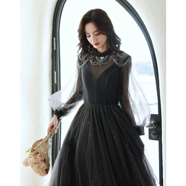 Black Evening Dress Women Light Luxury Annual Long Sleeves - Image 4