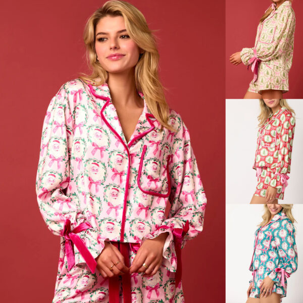 Women's Christmas Pajama Set – 2-Piece Santa Tree Print Loungewear - Image 7