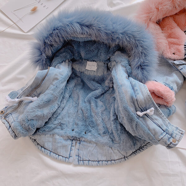 "Girls' Denim Coat with Hood – Blue and Pink, Velvet-Lined for Extra Warmth, Sizes 80-120cm" - Image 10