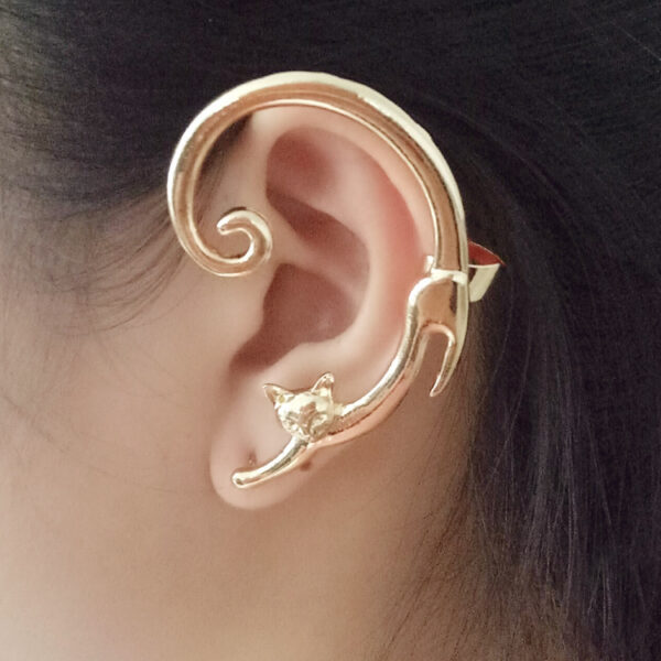 Single Piece Punk Style Cat Post Earring with Ear Cuff Rock Animal Black Stud Earring - Image 9