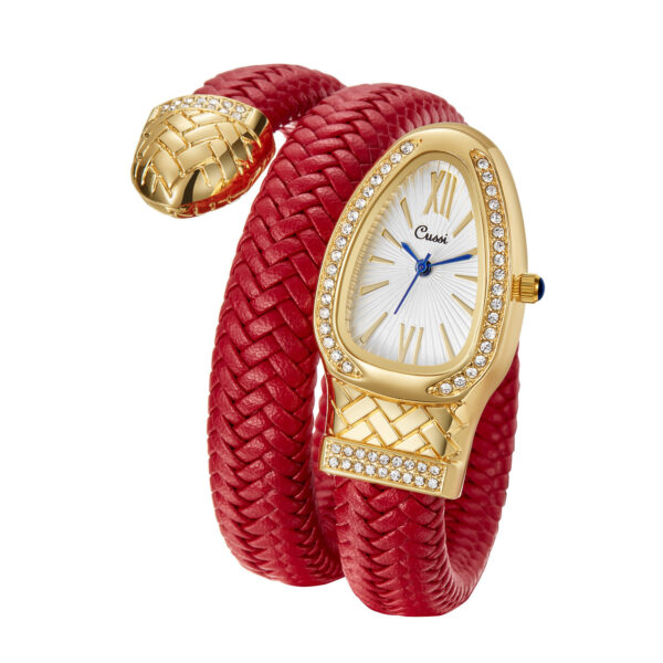 Snake Design Quartz Watch with Diamond Leather Strap - Image 6