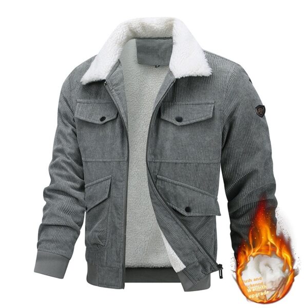 Men's Winter Fleece Jacket – Warm Lapel Cotton Coat with Pockets - Image 3