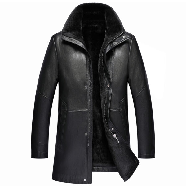 Real Leather Men's Jacket with Fleece Lining – Thickened for Middle-Aged Men - Image 2