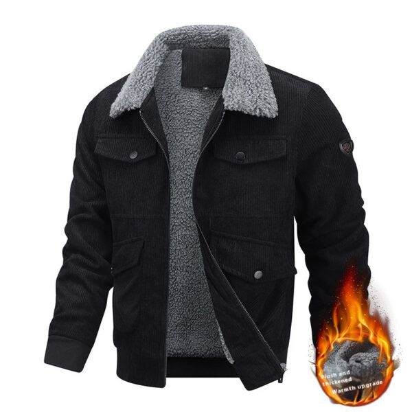 Men's Winter Fleece Jacket – Warm Lapel Cotton Coat with Pockets