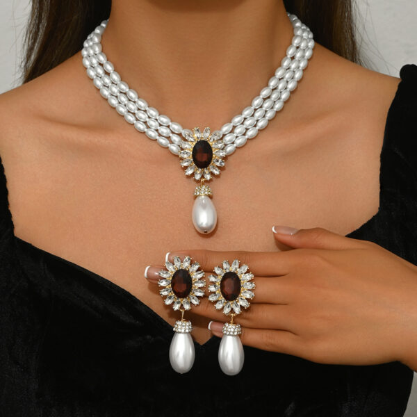 Geometric Women's Pearl Necklace and Earring Set - Image 3