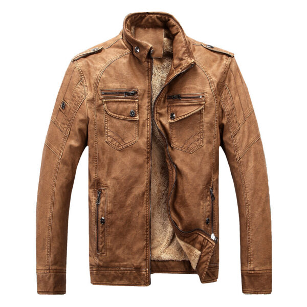 Plus Velvet Washed Retro Leather Jacket - Image 6