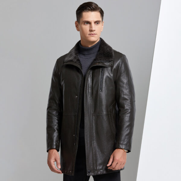 Real Leather Men's Jacket with Fleece Lining – Thickened for Middle-Aged Men