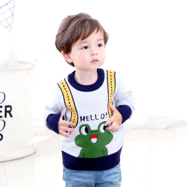 Boys all-match suspenders frog knitted sweater - Image 2