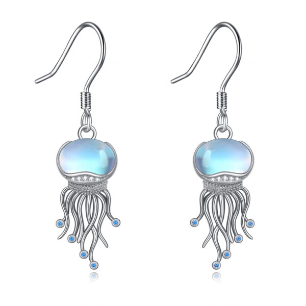 Sterling Silver Ocean Jellyfish Moonstone Dangle Earrings – Jewelry Gifts for Women TDG - Image 3