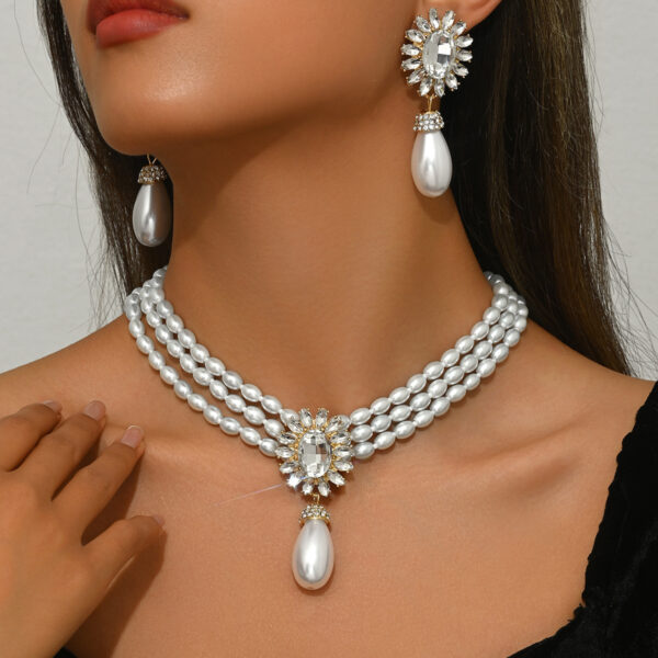 Geometric Women's Pearl Necklace and Earring Set