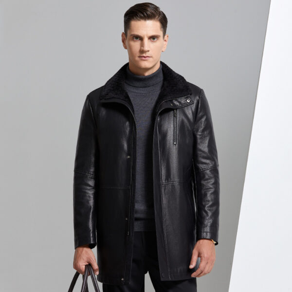 Real Leather Men's Jacket with Fleece Lining – Thickened for Middle-Aged Men - Image 3