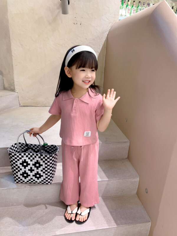 Girls' Cotton Blend Outfit – Short Sleeves and Pants Set - Image 3