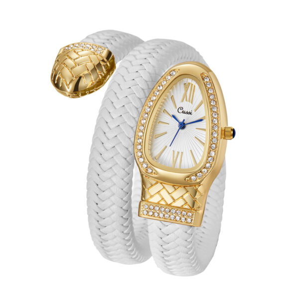 Snake Design Quartz Watch with Diamond Leather Strap - Image 5