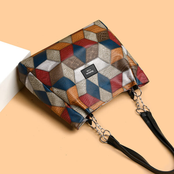 Fashion Retro Geometric Color-Blocking Shoulder Bag – Large Capacity Women’s Handbag