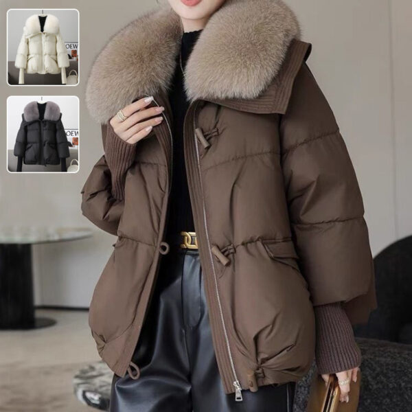 Women's Short Down Cotton Jacket – Thickened Winter Coat with Fur Collar