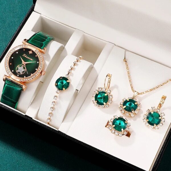 Elegant Green Belt Jewelry Set – Earrings, Necklace, Bracelet, and Ring - Image 2