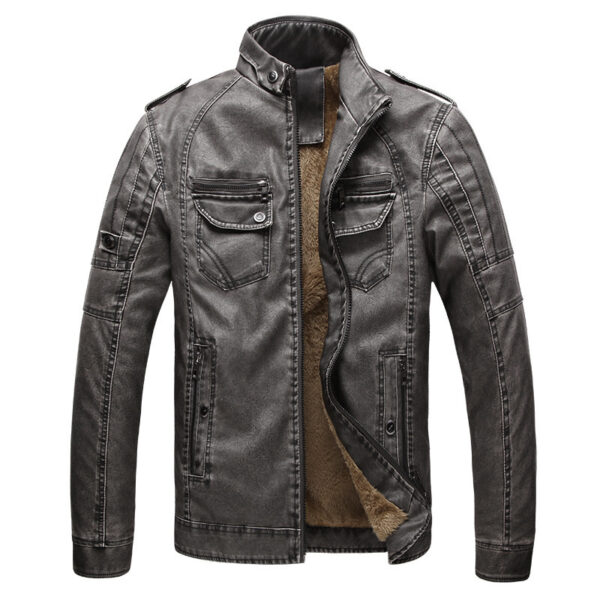 Plus Velvet Washed Retro Leather Jacket - Image 4