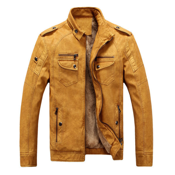 Plus Velvet Washed Retro Leather Jacket - Image 7