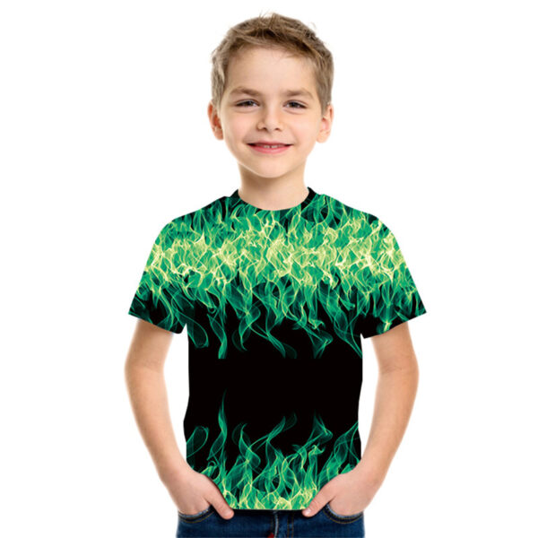 New Boys' Three-color Flame 3D Printed Short-sleeved T-shirt - Image 3