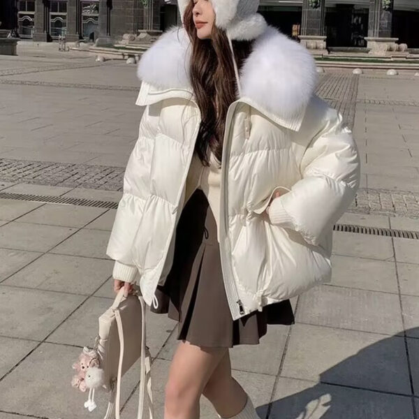 Women's Short Down Cotton Jacket – Thickened Winter Coat with Fur Collar - Image 2