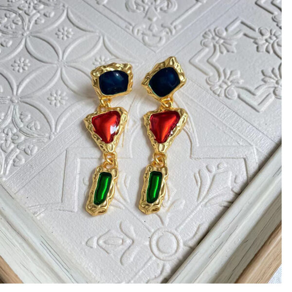 "Vintage Gold-Plated Enamel Earrings – Unique Geometric Drop Earrings for Women" - Image 2