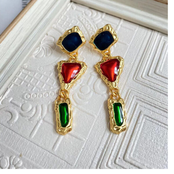 "Vintage Gold-Plated Enamel Earrings – Unique Geometric Drop Earrings for Women" - Image 3