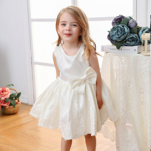 Girls' Fashion Short Dress with Personalized Bow Detail - Image 4