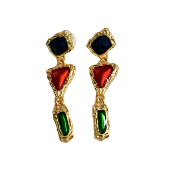 "Vintage Gold-Plated Enamel Earrings – Unique Geometric Drop Earrings for Women" - Image 5