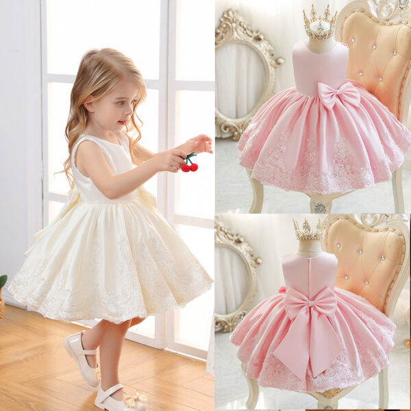 Girls' Fashion Short Dress with Personalized Bow Detail - Image 2