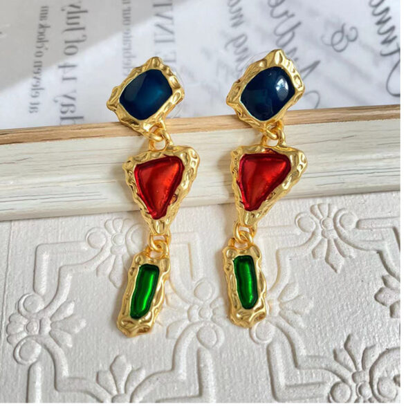 "Vintage Gold-Plated Enamel Earrings – Unique Geometric Drop Earrings for Women" - Image 4