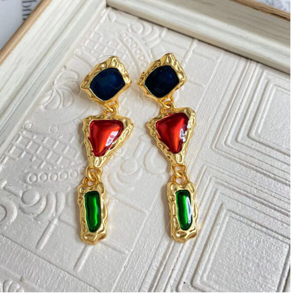 "Vintage Gold-Plated Enamel Earrings – Unique Geometric Drop Earrings for Women"